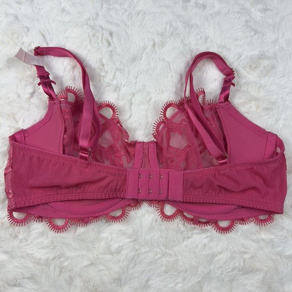 Victoria’s Secret Very Sexy Heart Mesh Low Cut Demi Bra 34DDD Fuchsia Lace NWT - Picture 2 of 10